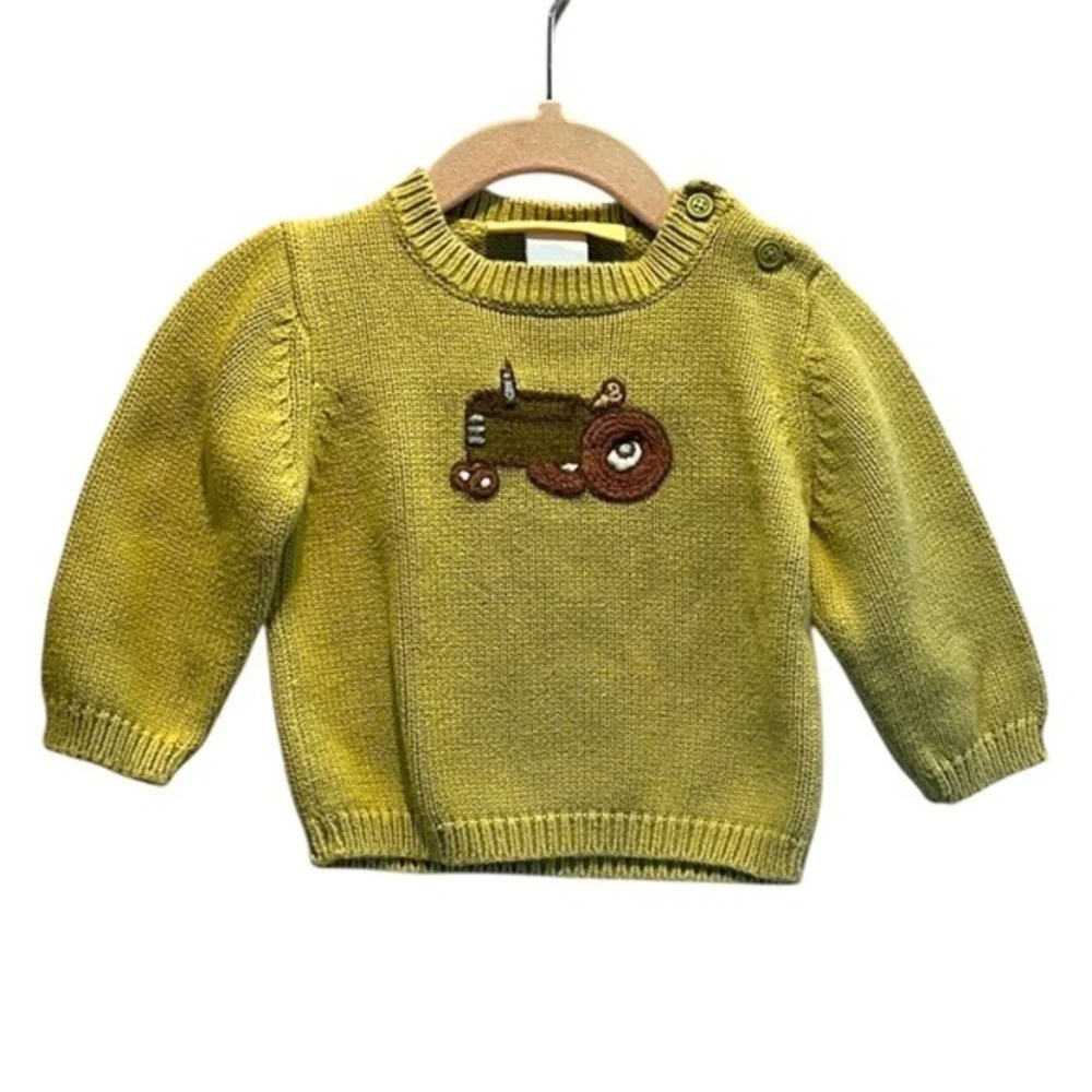 Gymboree Boy’s Petting Zoo Tractor Sweater 2005 Y2K Green 6-12 Months